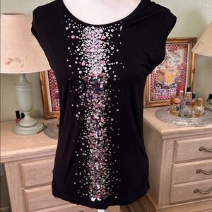 Kische Black Top with Pink and Silver Sequins